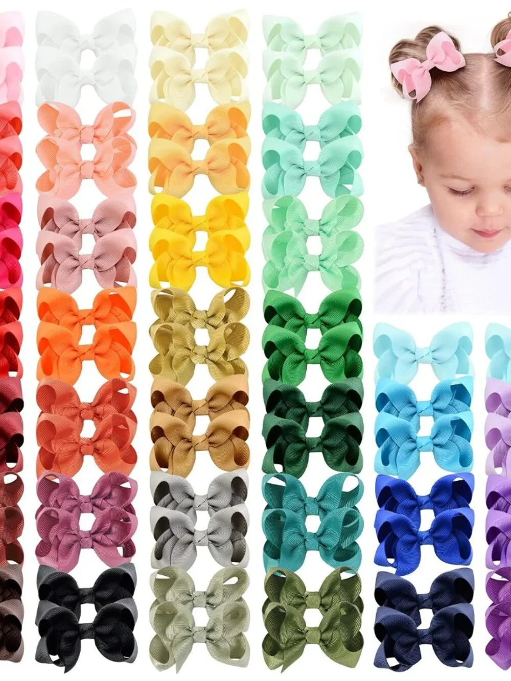 70 Pieces Hair Bows for Girls 3 Inch Grosgrain Ribbon Toddler Hair Accessories w
